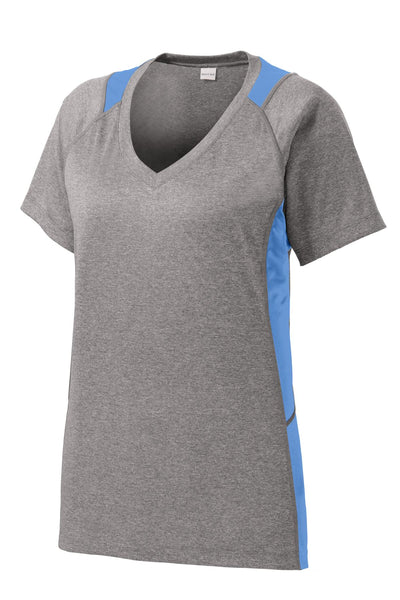 Sport-Tek Women's Heather Colorblock Contender V-Neck Tee LST361