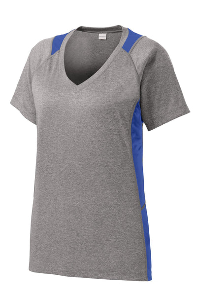 Sport-Tek Women's Heather Colorblock Contender V-Neck Tee LST361