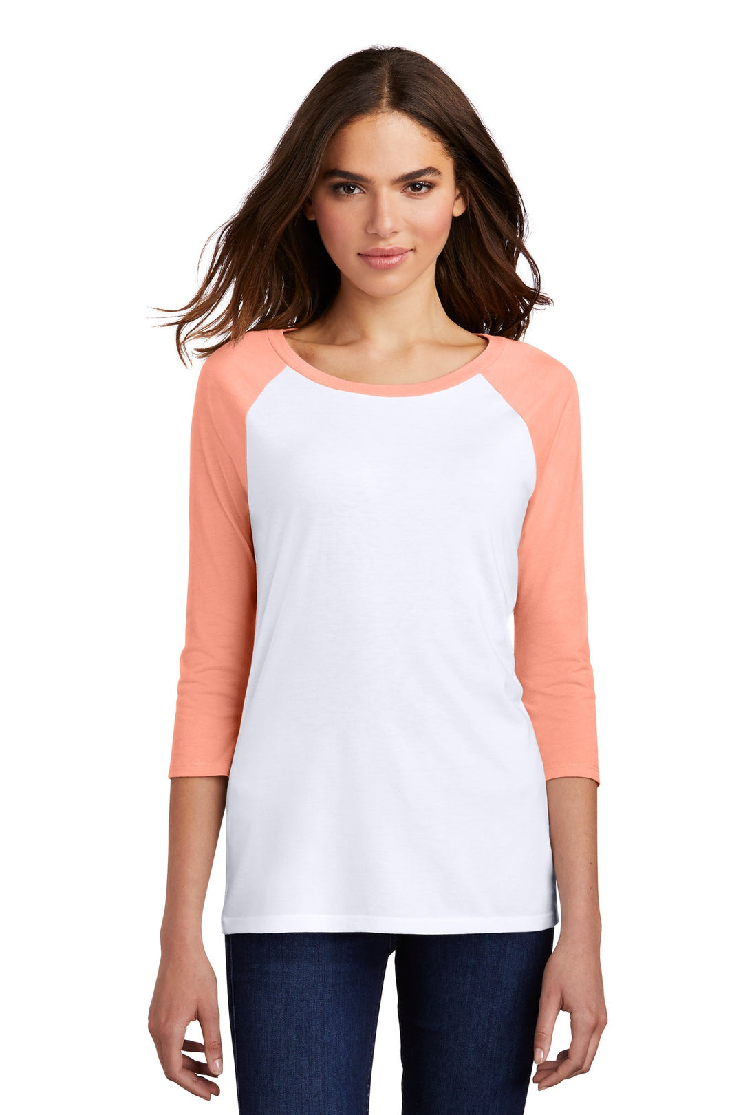 District Women's Perfect Tri 3/4-Sleeve Raglan. DM136L District