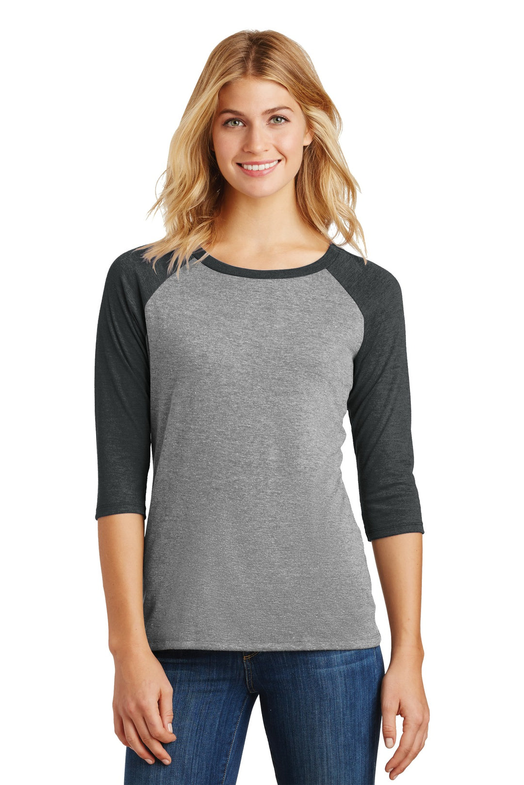 District Women's Perfect Tri 3/4-Sleeve Raglan. DM136L District