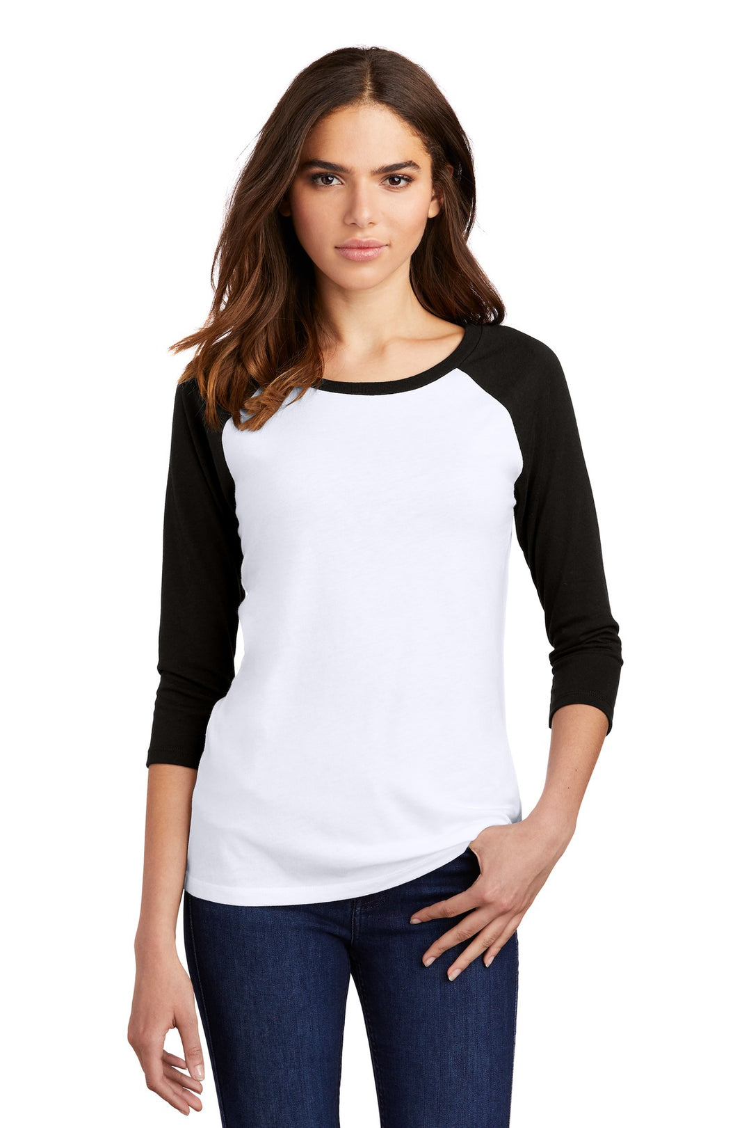 District Women's Perfect Tri 3/4-Sleeve Raglan. DM136L District