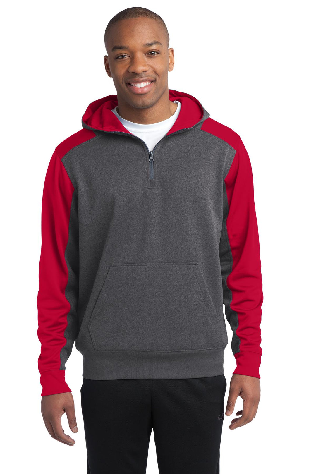 Sport-Tek Men's Tech Fleece Colorblock 1/4-Zip Hooded Sweatshirt