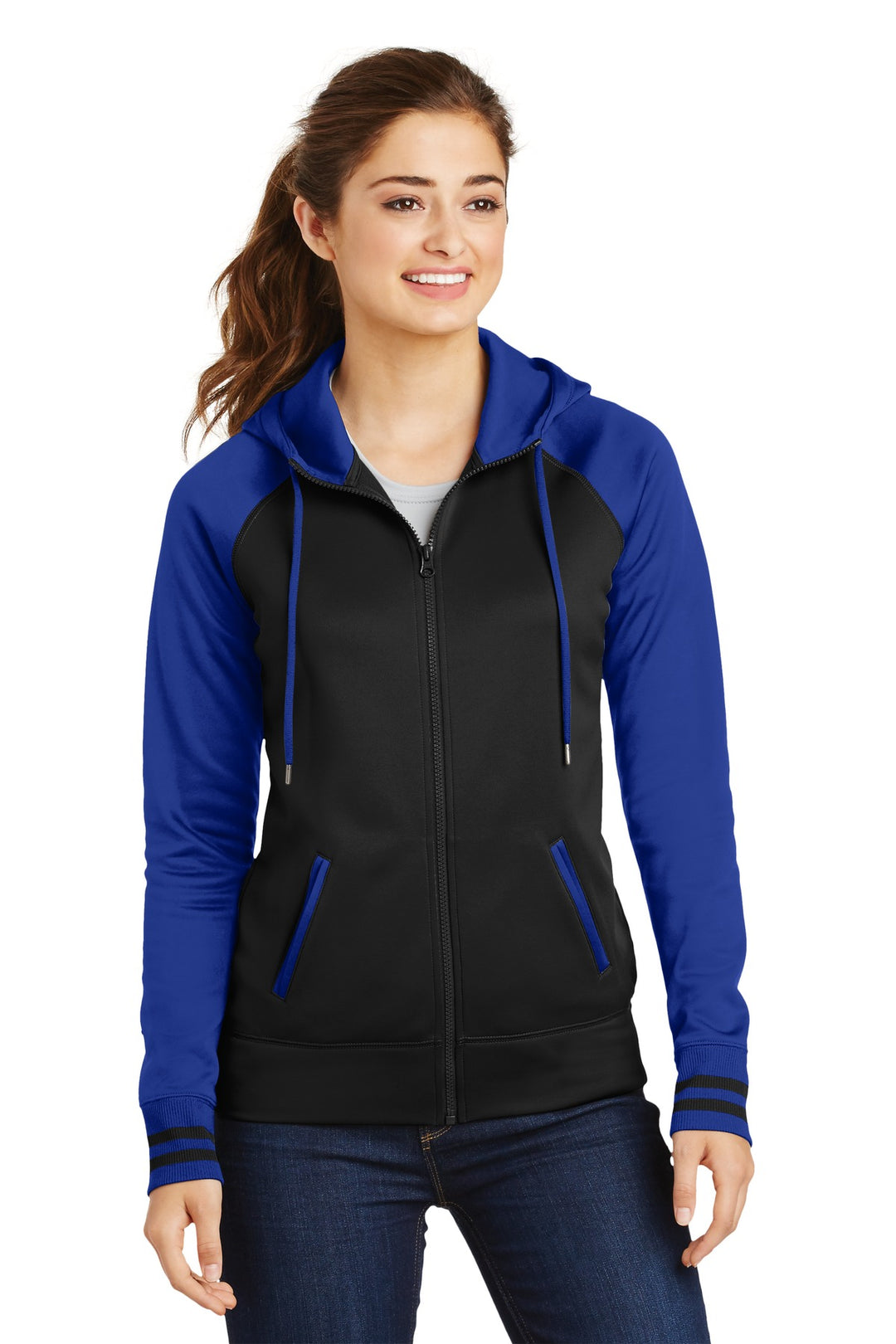 Sport-Tek Women's Sport-Wick Varsity Fleece Full-Zip Hooded Jacket. LST236