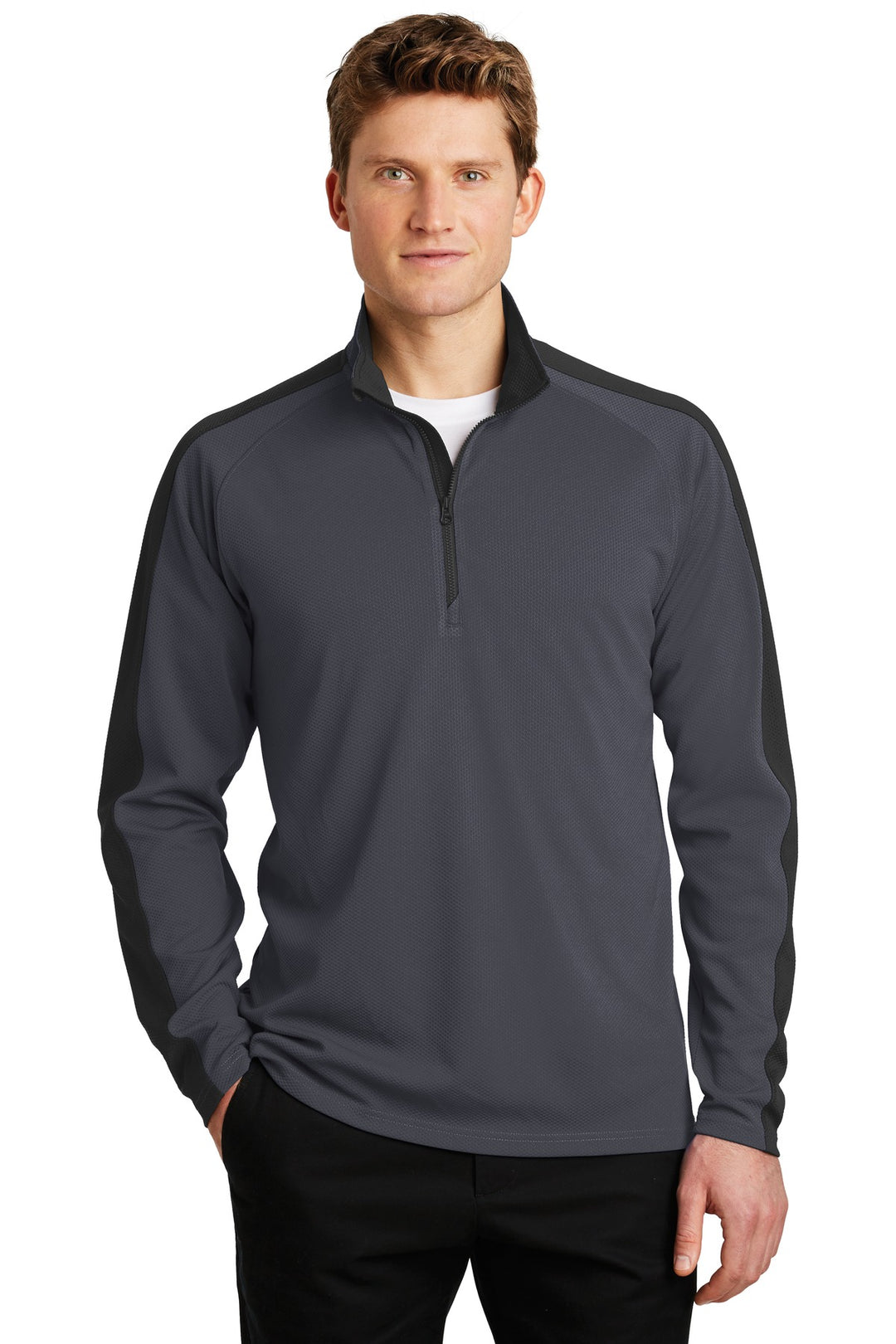 Sport-Tek Men's Sport-Wick Textured Colorblock 1/4-Zip Pullover