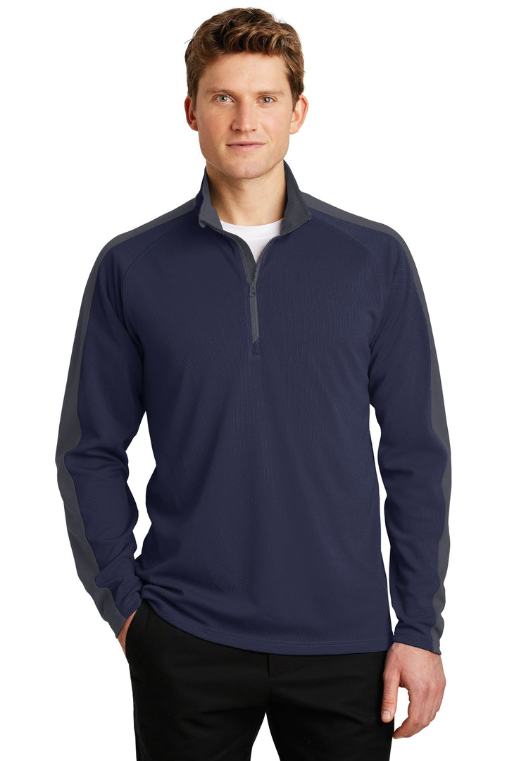 Sport-Tek Men's Sport-Wick Textured Colorblock 1/4-Zip Pullover