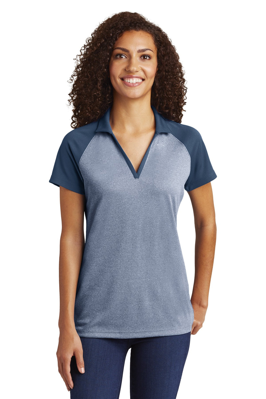 Sport-Tek Women's PosiCharge  RacerMesh Raglan Heather Block Polo