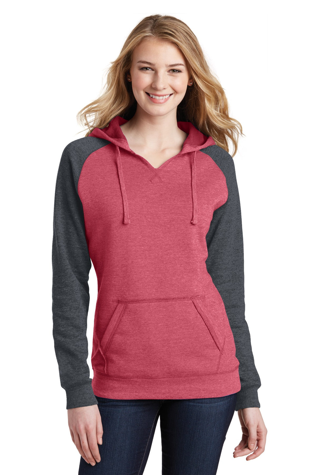 District Women's Lightweight Fleece Raglan Hoodie. DT296 District