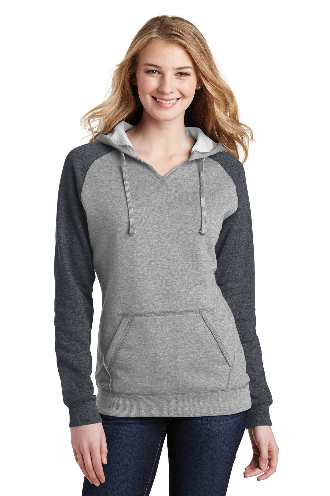 District Women's Lightweight Fleece Raglan Hoodie. DT296 District