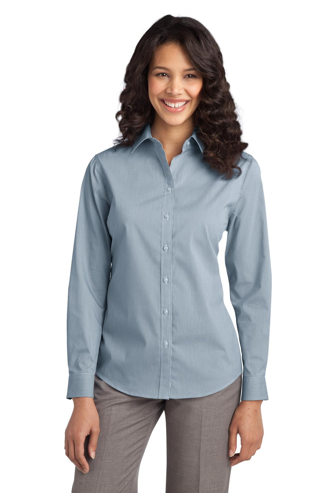 Port Authority Ladies Fine Stripe Stretch Poplin Shirt. L647