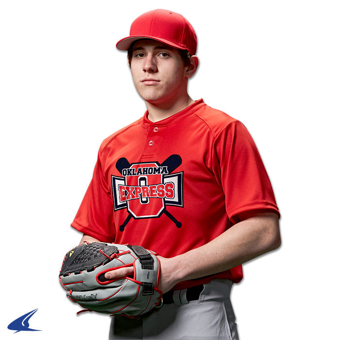 A4 Full Button Polyester Stretch Mesh Baseball Jersey | Baseball | Full Button | In-Stock | Jerseys Scarlet / Youth M